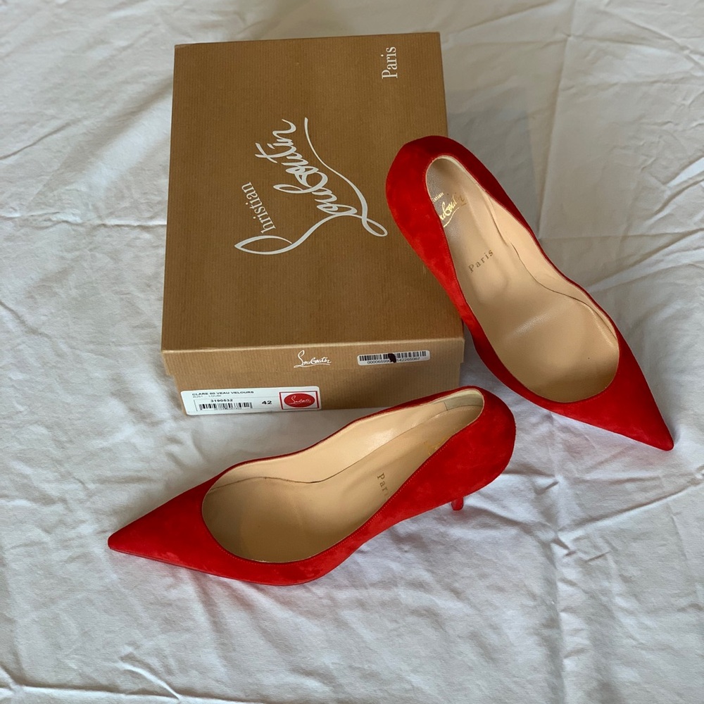 Christian Louboutin Clare Red Suede Veau Velours Pump, Size 42!